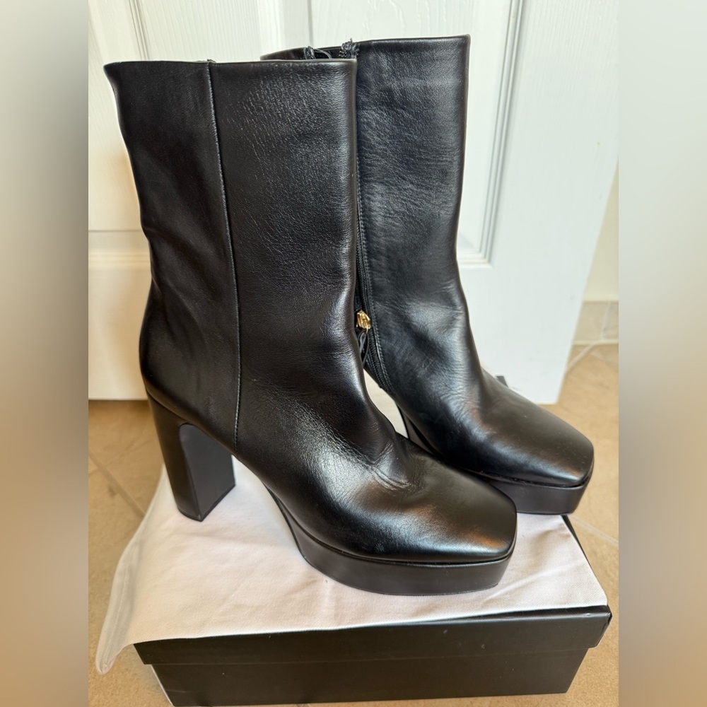 Zara Black Leather Platform Women's Boots